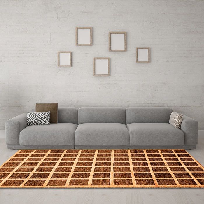 Machine Washable Checkered Orange Modern Area Rugs in a Living Room, wshabs338org