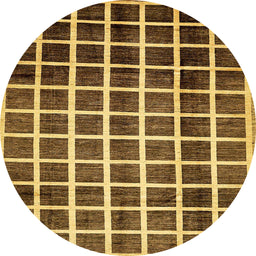 Round Abstract Yellow Checkered Rug, abs338