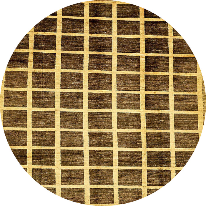 Round Abstract Yellow Checkered Rug, abs338