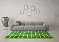 Machine Washable Checkered Green Modern Rug, wshabs338grn