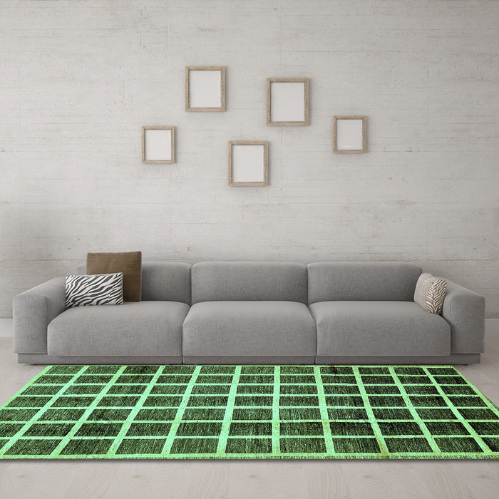 Machine Washable Checkered Turquoise Modern Area Rugs in a Living Room,, wshabs338turq