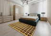 Abstract Yellow Checkered Rug in a Bedroom, abs338