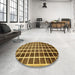 Round Abstract Yellow Checkered Rug in a Office, abs338