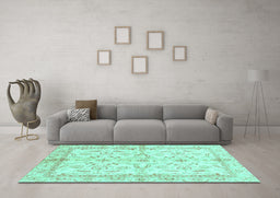 Machine Washable Oriental Turquoise Modern Area Rugs in a Living Room,, wshabs3390turq
