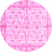 Round Machine Washable Oriental Pink Modern Rug, wshabs3390pnk