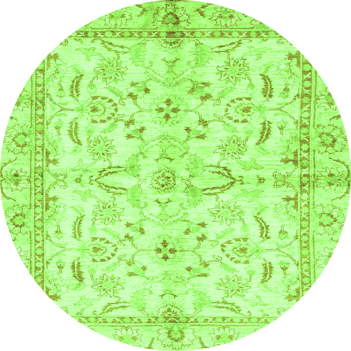 Round Machine Washable Oriental Green Modern Area Rugs, wshabs3390grn