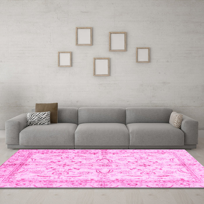 Machine Washable Oriental Pink Modern Rug in a Living Room, wshabs3390pnk