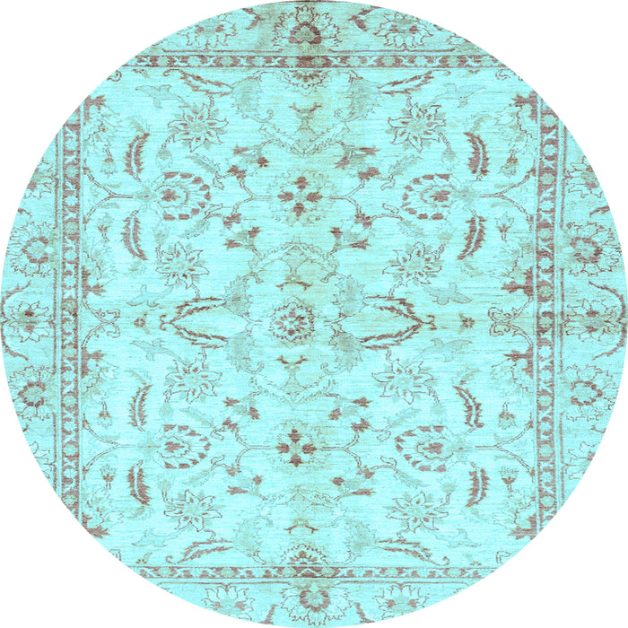 Round Machine Washable Oriental Light Blue Modern Rug, wshabs3390lblu