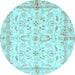 Round Machine Washable Oriental Light Blue Modern Rug, wshabs3390lblu