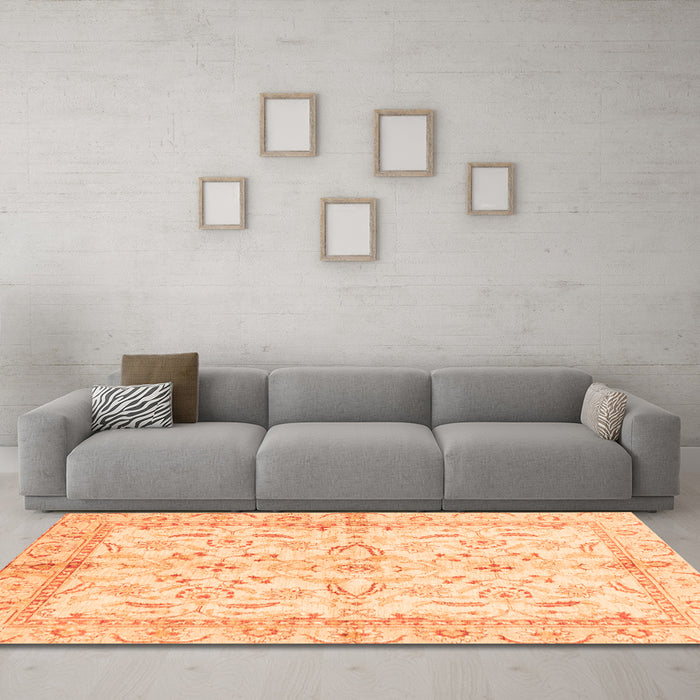 Machine Washable Oriental Orange Modern Area Rugs in a Living Room, wshabs3390org