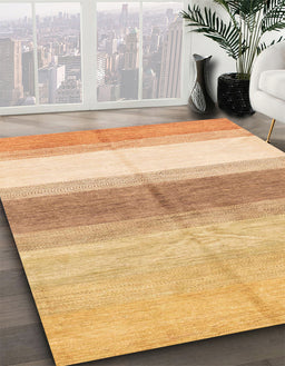 Abstract Chrome Gold Yellow Oriental Rug in Family Room, abs3391
