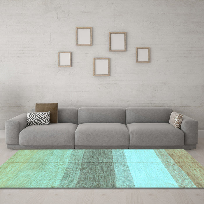 Machine Washable Oriental Light Blue Modern Rug in a Living Room, wshabs3391lblu