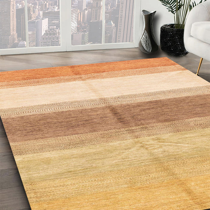 Abstract Chrome Gold Yellow Oriental Rug in Family Room, abs3391