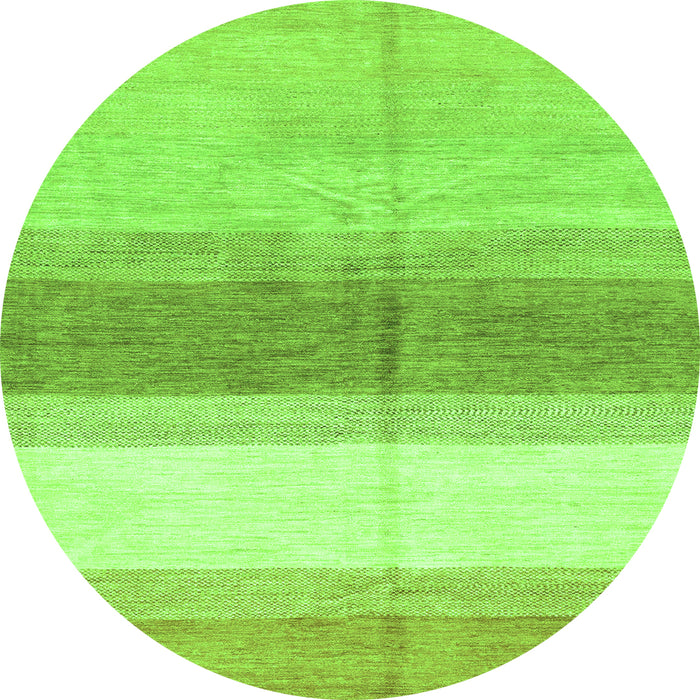 Round Machine Washable Oriental Green Modern Area Rugs, wshabs3391grn