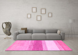 Machine Washable Oriental Pink Modern Rug in a Living Room, wshabs3391pnk