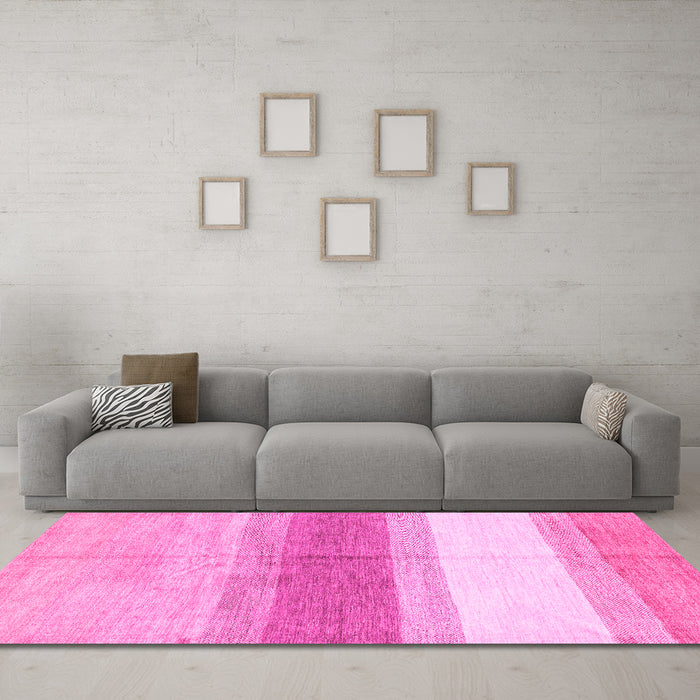 Machine Washable Oriental Pink Modern Rug in a Living Room, wshabs3391pnk