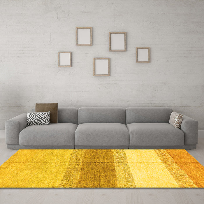 Machine Washable Oriental Yellow Modern Rug in a Living Room, wshabs3391yw