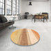 Round Abstract Chrome Gold Yellow Oriental Rug in a Office, abs3391