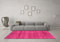 Machine Washable Oriental Pink Modern Rug in a Living Room, wshabs3392pnk