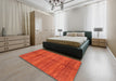 Abstract Orange Red Oriental Rug in a Bedroom, abs3392