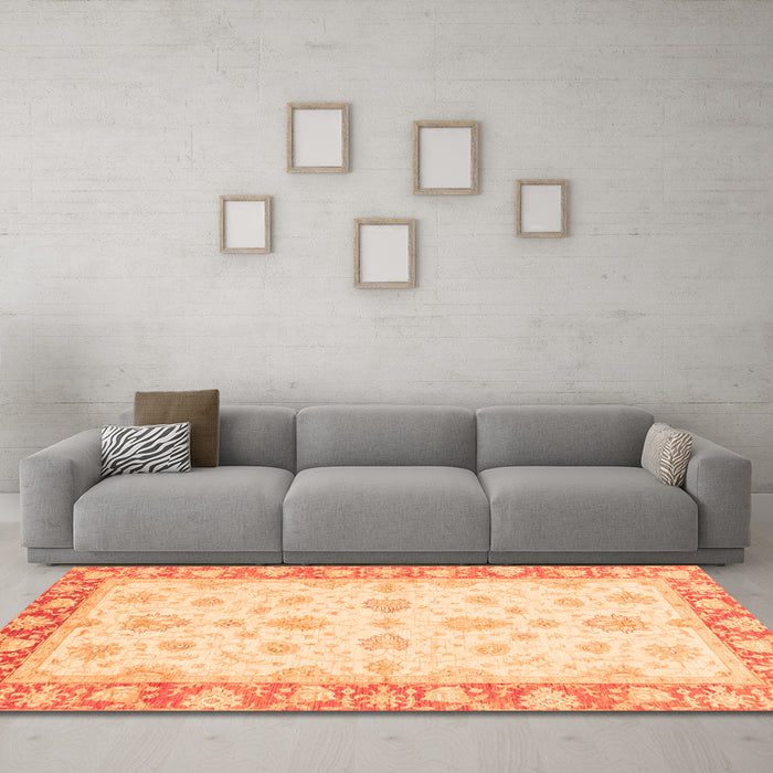 Machine Washable Oriental Orange Modern Area Rugs in a Living Room, wshabs3393org