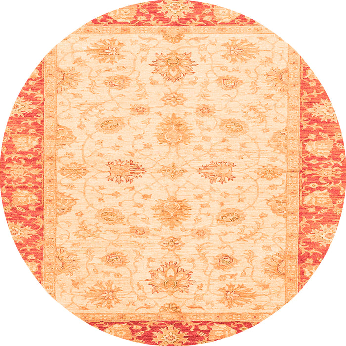 Round Machine Washable Oriental Orange Modern Area Rugs, wshabs3393org