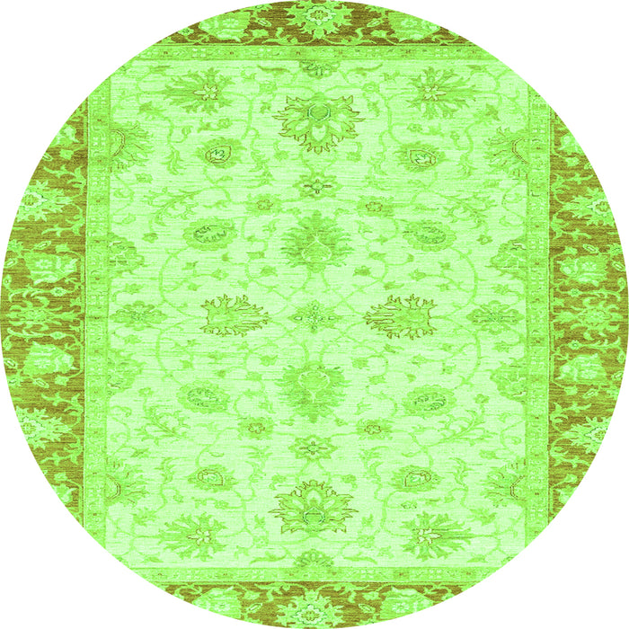 Round Machine Washable Oriental Green Modern Area Rugs, wshabs3393grn