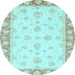 Round Machine Washable Oriental Light Blue Modern Rug, wshabs3393lblu