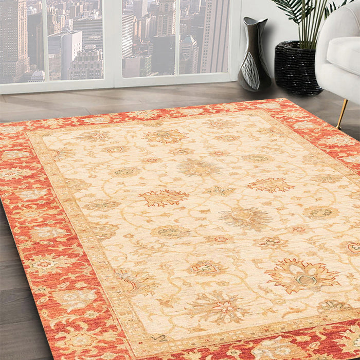 Abstract Sun Yellow Oriental Rug in Family Room, abs3393