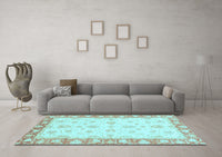 Machine Washable Oriental Light Blue Modern Rug, wshabs3393lblu