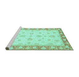 Sideview of Machine Washable Oriental Turquoise Modern Area Rugs, wshabs3393turq