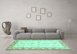 Machine Washable Oriental Turquoise Modern Area Rugs in a Living Room,, wshabs3393turq