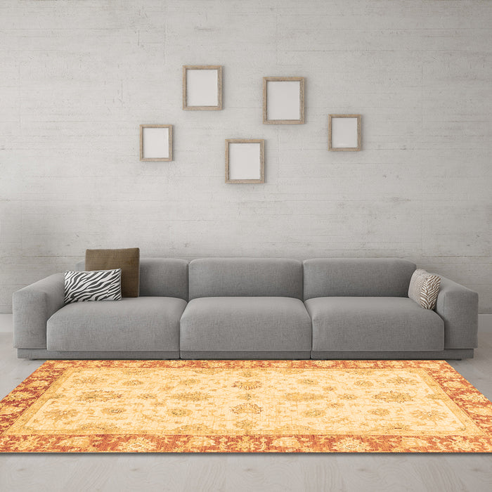 Machine Washable Oriental Brown Modern Rug in a Living Room,, wshabs3393brn