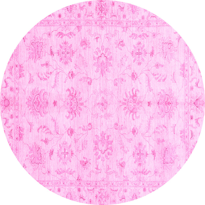 Round Machine Washable Oriental Pink Modern Rug, wshabs3394pnk