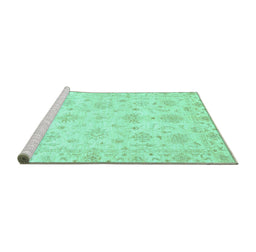 Sideview of Machine Washable Oriental Turquoise Modern Area Rugs, wshabs3394turq