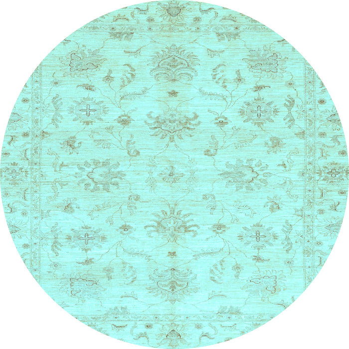 Round Machine Washable Oriental Light Blue Modern Rug, wshabs3394lblu