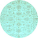 Round Machine Washable Oriental Light Blue Modern Rug, wshabs3394lblu