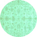 Round Machine Washable Oriental Turquoise Modern Area Rugs, wshabs3394turq