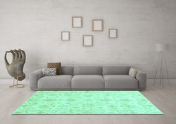 Machine Washable Oriental Turquoise Modern Area Rugs in a Living Room,, wshabs3394turq