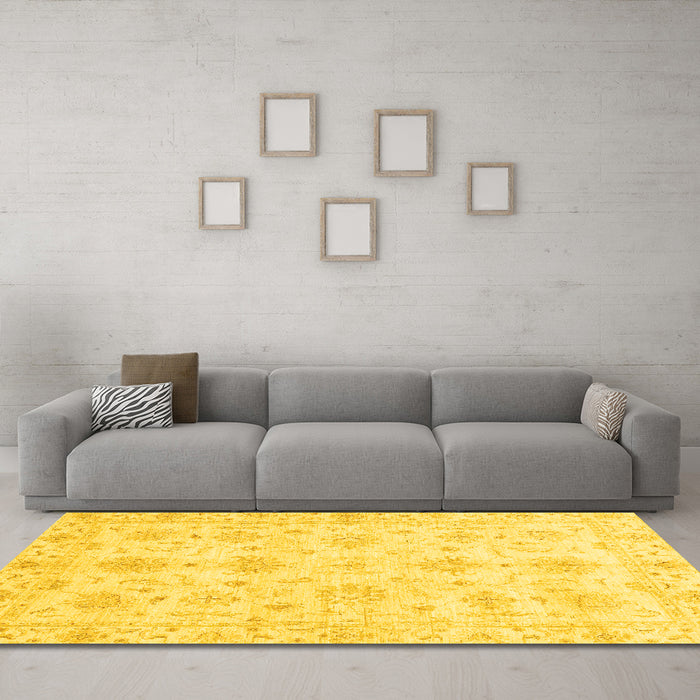 Machine Washable Oriental Yellow Modern Rug in a Living Room, wshabs3394yw