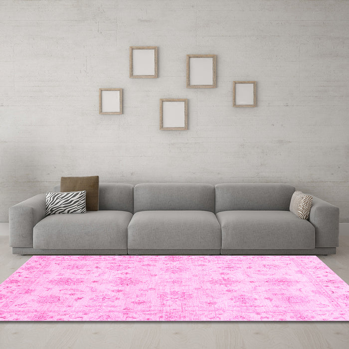 Machine Washable Oriental Pink Modern Rug in a Living Room, wshabs3394pnk