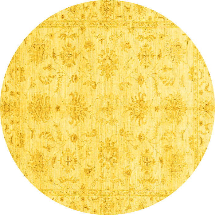 Round Machine Washable Oriental Yellow Modern Rug, wshabs3394yw