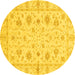 Round Machine Washable Oriental Yellow Modern Rug, wshabs3395yw