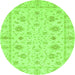 Round Machine Washable Oriental Green Modern Area Rugs, wshabs3395grn