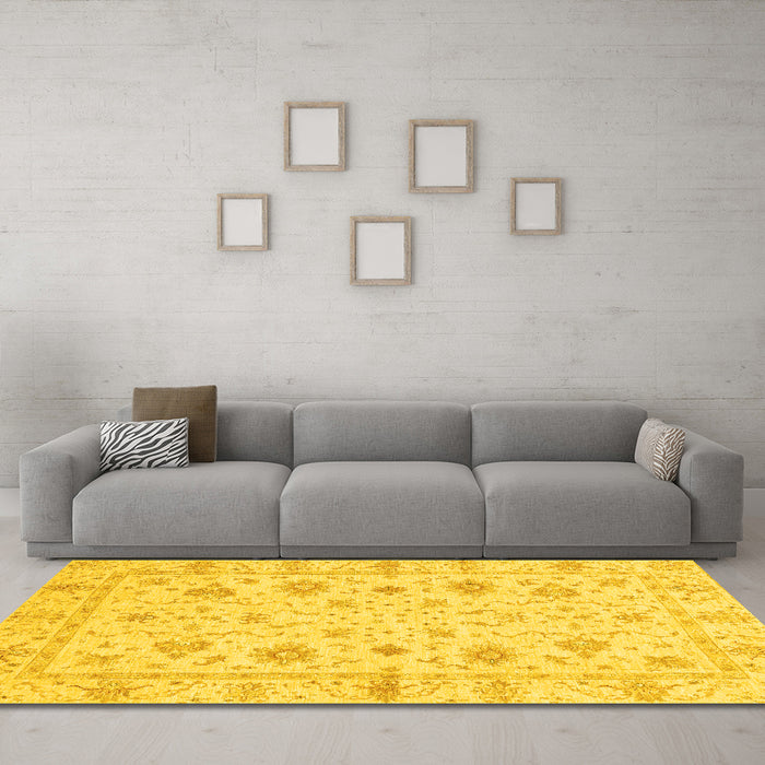 Machine Washable Oriental Yellow Modern Rug in a Living Room, wshabs3395yw