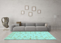 Machine Washable Oriental Light Blue Modern Rug, wshabs3395lblu