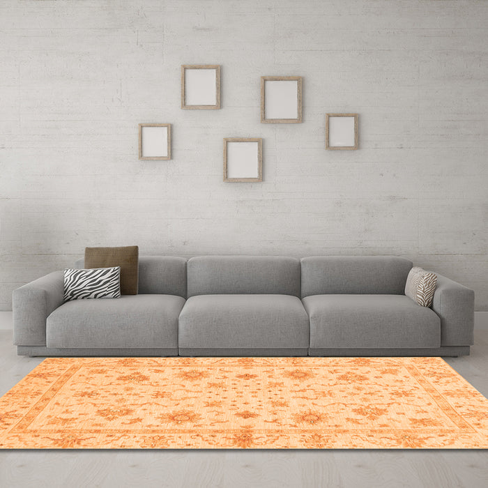 Machine Washable Oriental Orange Modern Area Rugs in a Living Room, wshabs3395org
