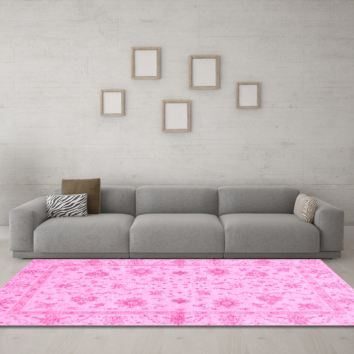 Machine Washable Oriental Pink Modern Rug in a Living Room, wshabs3395pnk