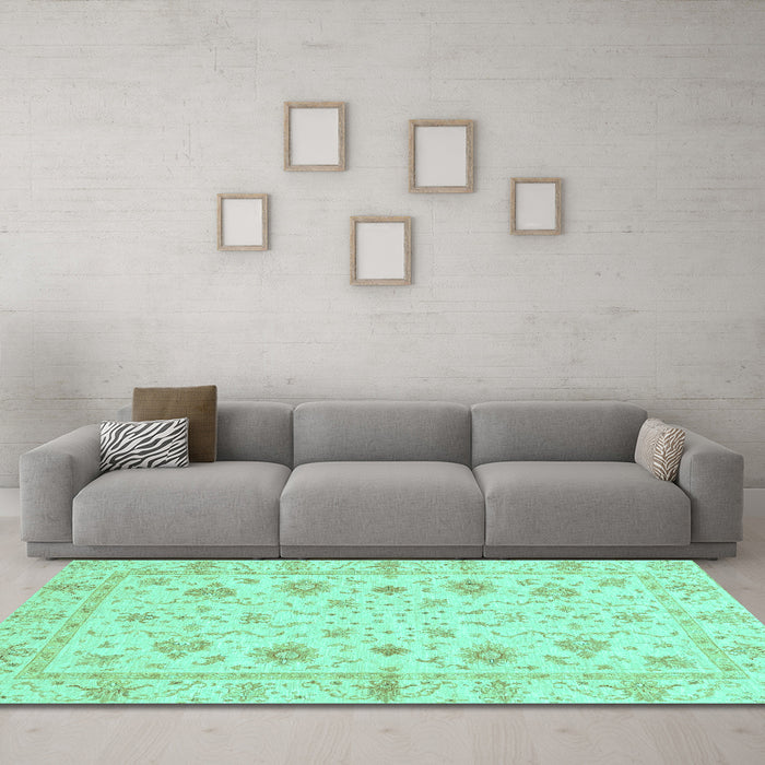 Machine Washable Oriental Turquoise Modern Area Rugs in a Living Room,, wshabs3395turq