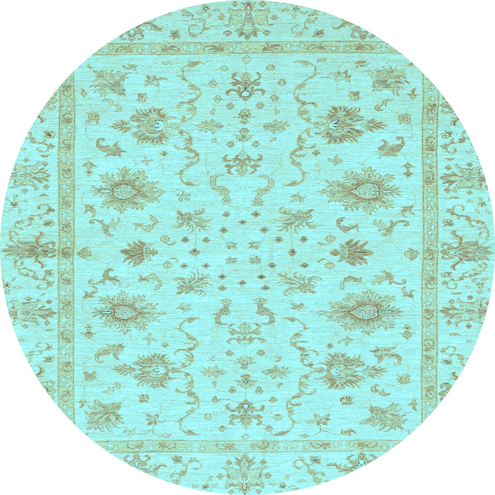 Round Machine Washable Oriental Light Blue Modern Rug, wshabs3395lblu